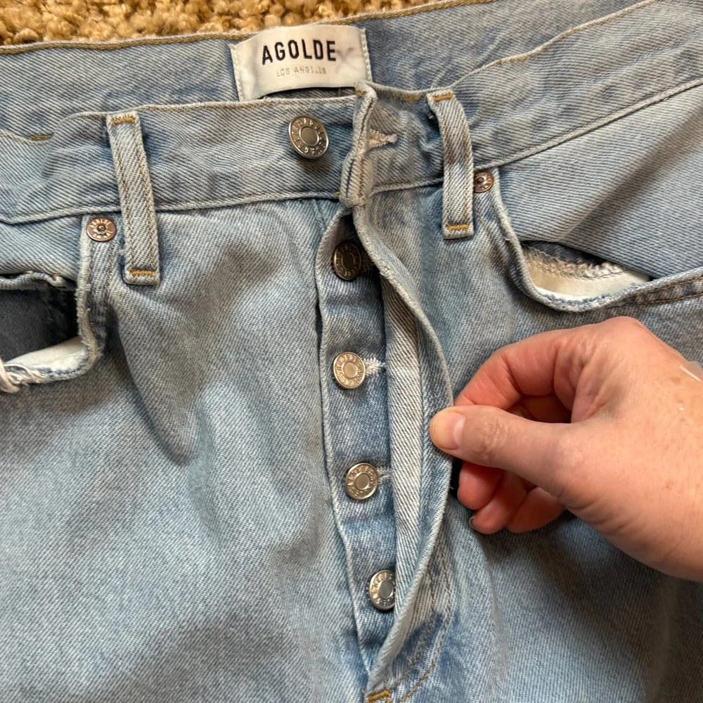 Agolde 90'S PINCH WAIST HIGH RISE STRAIGHT size 29 light wash button front - Picture 9 of 14